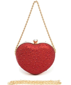 Rhinestone Heart Shape Convertible Clutch Bag L23317 RED